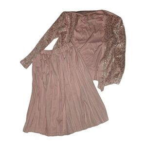 Vtg Salon Studio By Haband 8P Pink Pullover Blouse & Skirt Set Floral Sheer Midi